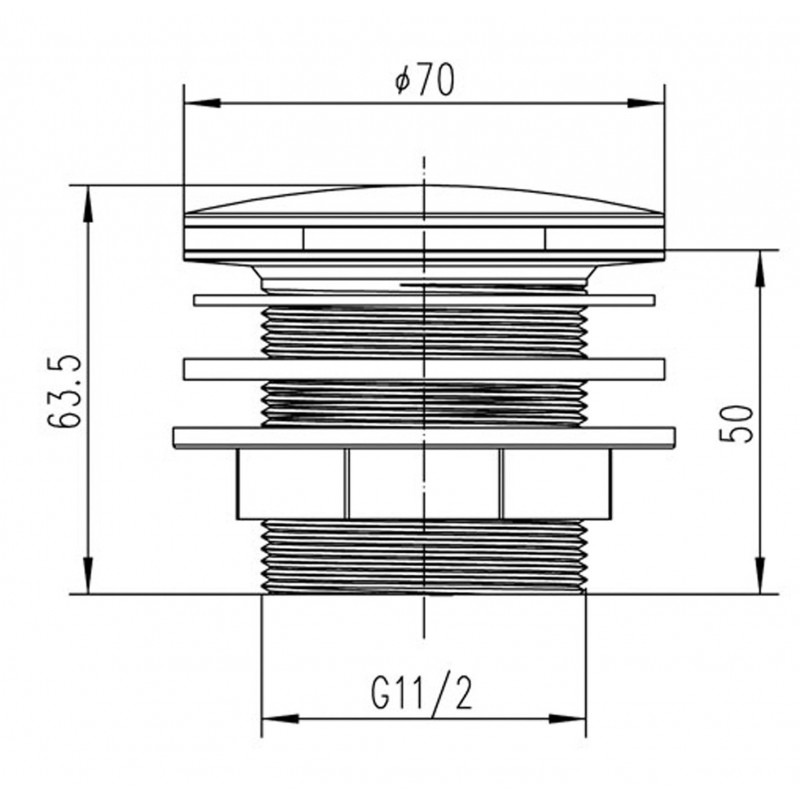 Push Button Bath Waste - Chrome - Technical Drawing