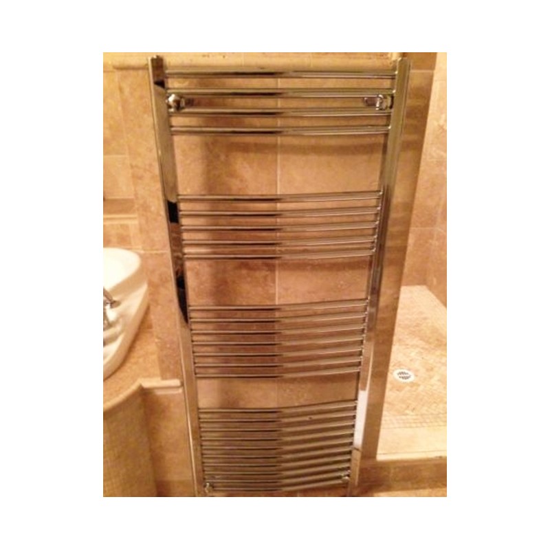 600mm (w)  x 1400mm (h) Electric Curved Chrome Towel Rail (Single Heat or Thermostatic Option)