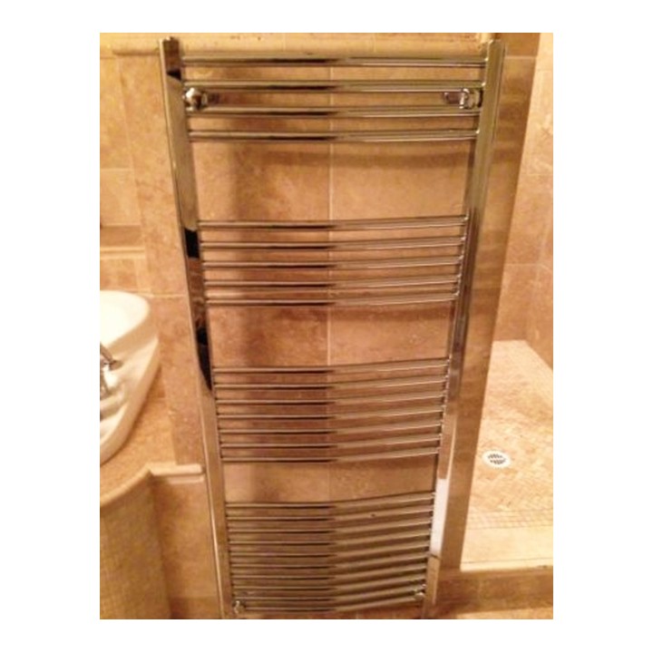 600mm (w)  x 1400mm (h) Electric Curved Chrome Towel Rail (Single Heat or Thermostatic Option)