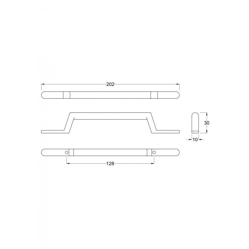 Round Strap Chrome Handle 128mm Centres - Chrome - Technical Drawing