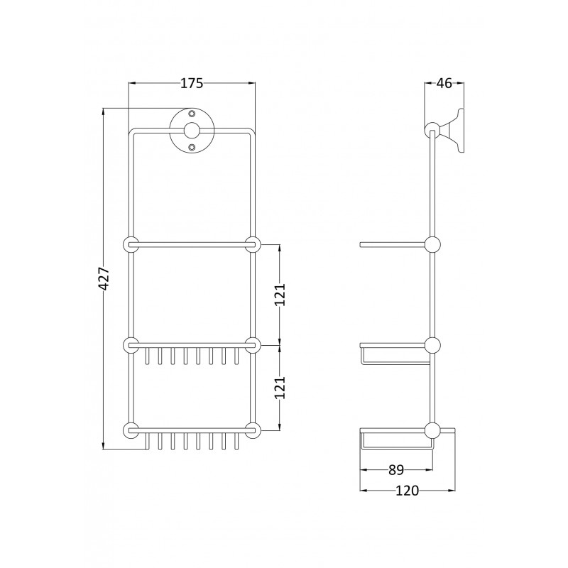 Traditional Shower Tidy - Chrome - Technical Drawing