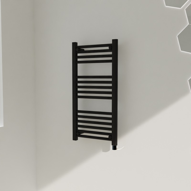 400mm (w) x 800mm (h) Electric Black Towel Rail Single Heat