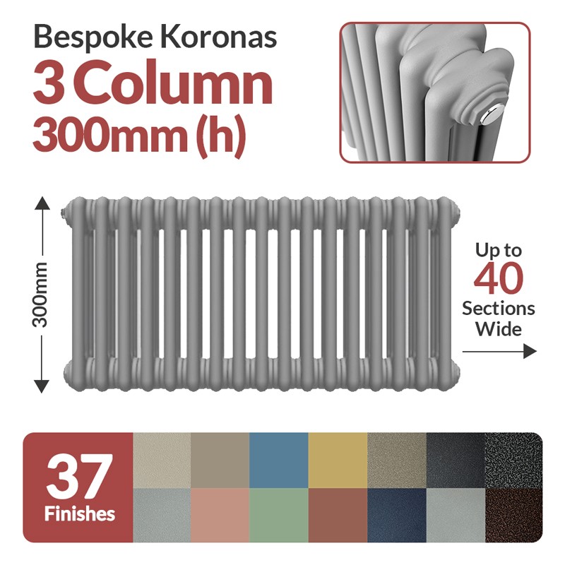 Korona 3 Column - 300mm(H) Horizontal Radiators - Bespoke Finishes