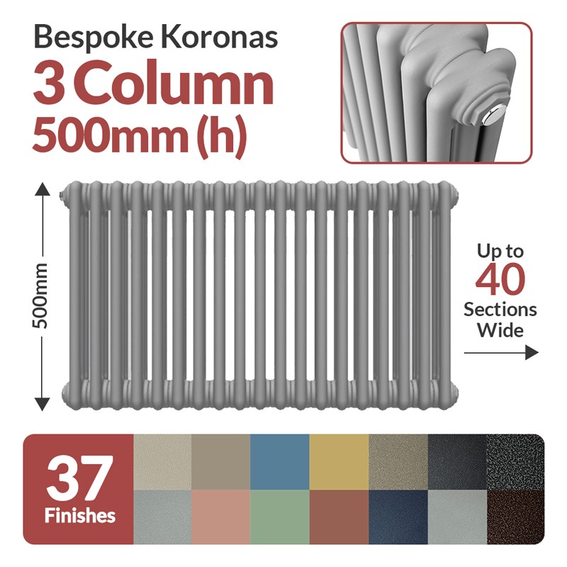 Korona 3 Column - 500mm(H) Horizontal Radiators - Bespoke Finishes