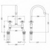 Traditional 2 Tap Hole Bridge Mixer Tap with Crosshead Handles - Brushed Nickel - Technical Drawing