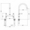 Traditional 2 Tap Hole Bridge Mixer Tap with Lever Handles - Brushed Brass - Technical Drawing