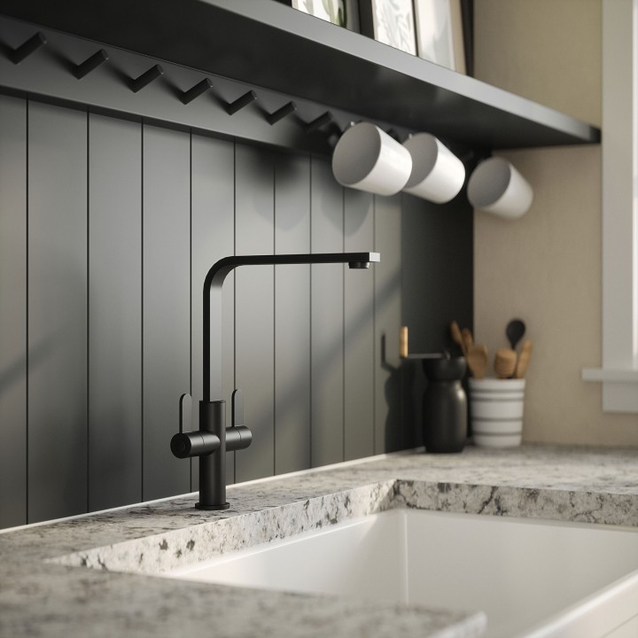 Churni Mono Basin Twin Lever Square Basin Tap - Matt Black - Insitu