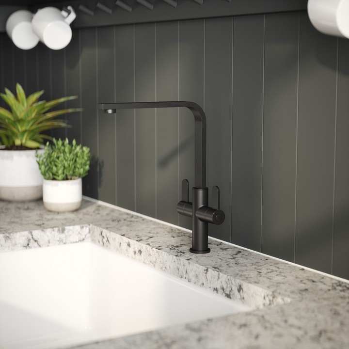 Churni Mono Basin Twin Lever Square Basin Tap - Matt Black - Insitu