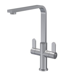 Churni Mono Basin Twin Lever Square Basin Tap - Brushed Nickel