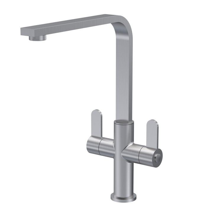 Churni Mono Basin Twin Lever Square Basin Tap - Brushed Nickel