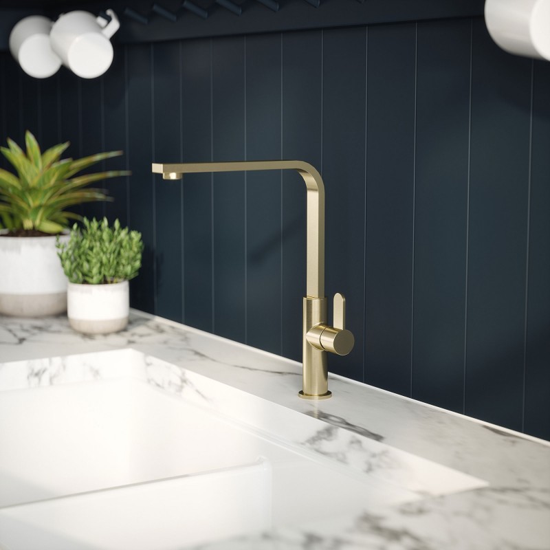 Churni Mono Basin Single Lever Square Basin Tap - Brushed Brass - Insitu