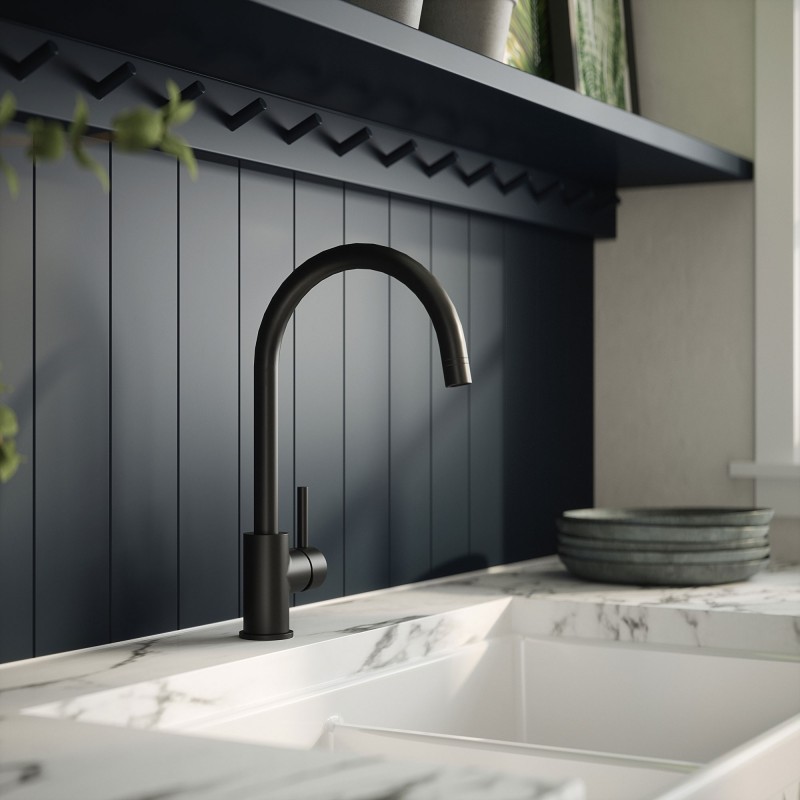 Lachen Mono Basin Single Lever Round Basin Tap - Matt Black - Insitu