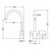 Lachen Mono Basin Twin Lever Round Basin Tap - Brushed Brass - Technical Drawing