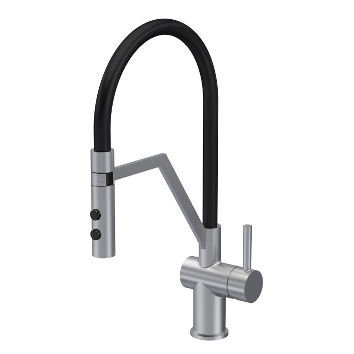 Ravi Mono Basin Single Lever Round Basin Tap & Rinser - Brushed Nickel