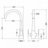 Samir Mono Basin Twin Lever Round Basin Tap & Rinser - Brushed Nickel - Technical Drawing