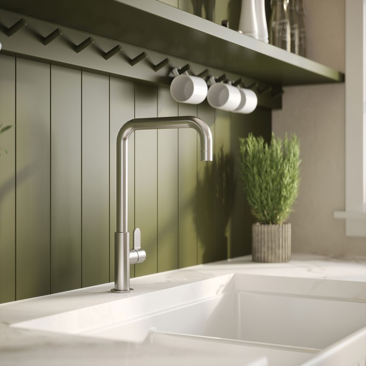 Taps Samir Mono Basin Single Lever Round Basin Tap & Rinser - Brushed Nickel - Insitu