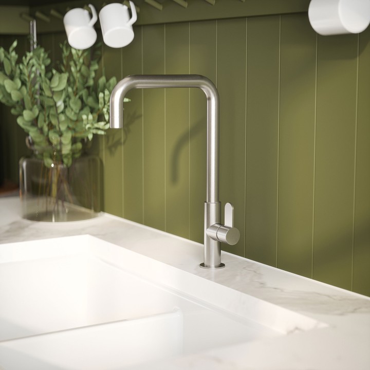 Taps Samir Mono Basin Single Lever Round Basin Tap & Rinser - Brushed Nickel - Insitu