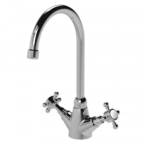 Traditional 1 Tap Hole Mono Sink Mixer Tap with Crosshead Handles - Chrome