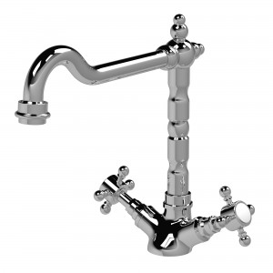 Traditional French Classic Mono Sink Mixer Tap with Crosshead Handles - Chrome