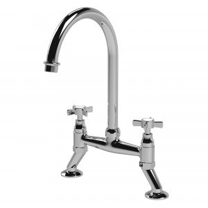 Traditional 2 Tap Hole Bridge Sink Mixer Tap with Crosshead Handles - Chrome