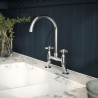 Traditional 2 Tap Hole Bridge Sink Mixer Tap with Crosshead Handles - Chrome - Insitu