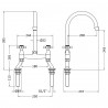 Traditional 2 Tap Hole Bridge Sink Mixer Tap with Crosshead Handles - Chrome - Technical Drawing