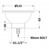 Fireclay Sinks Pull Out Basket Strainer Waste without Overflow 90mm - Chrome - Technical Drawing