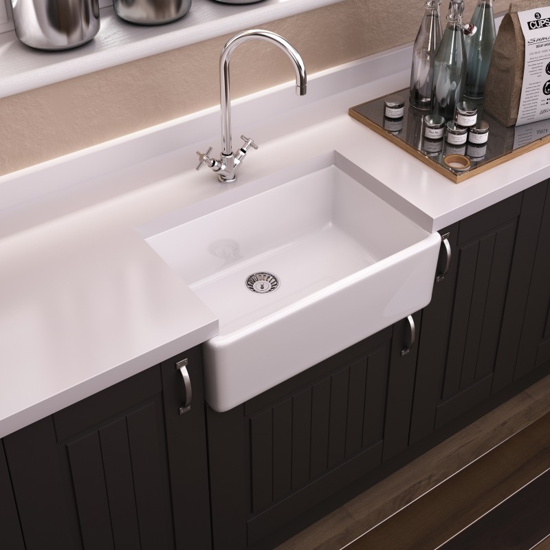 Fireclay Butler Sink 595 x 450 x 220mm - Insitu