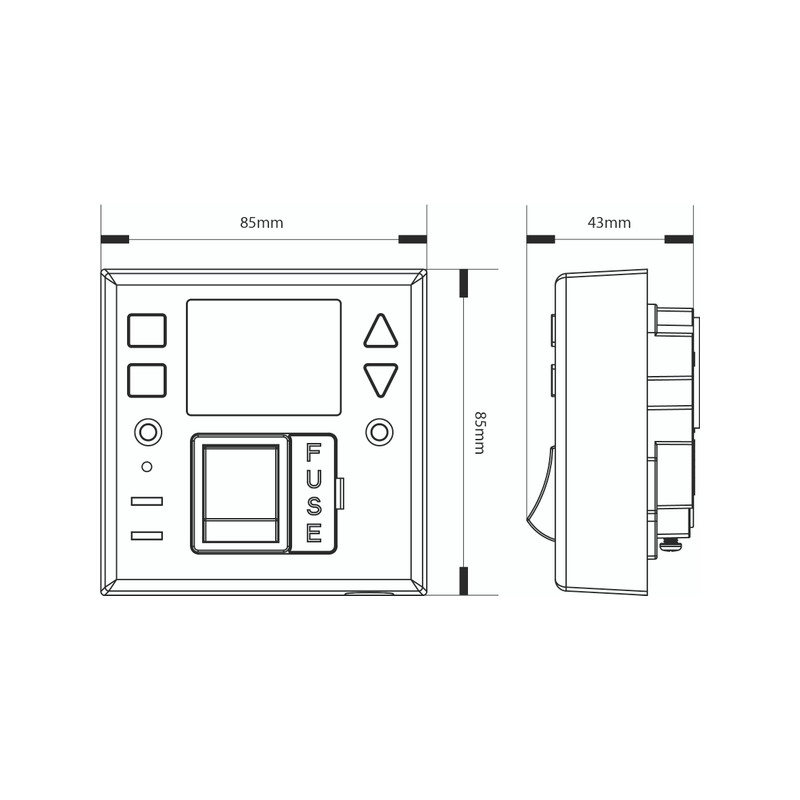 Combination Unit "On/Off" 7 day / 24hr Fused Spur Timer - Technical Drawing