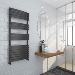 500mm (w) x 1200mm (h) Electric "Castell" Black Towel Rail (Single Heat or Thermostatic Option)