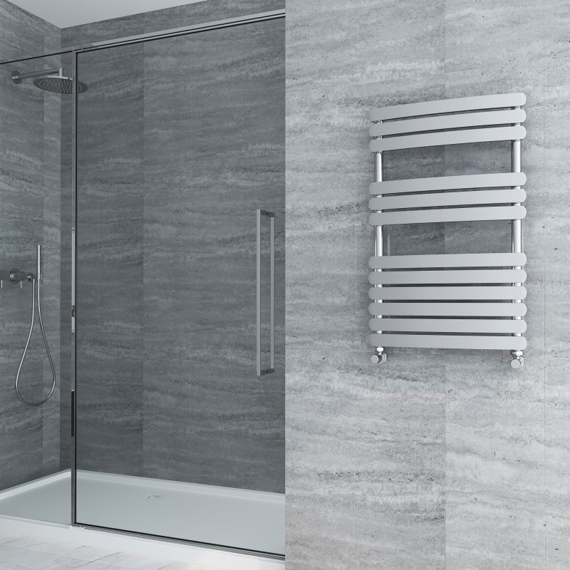 500mm (w) x 800mm (h) "Castell" Electric Chrome Designer Towel Rail (Single Heat or Thermostatic Option) - Insitu