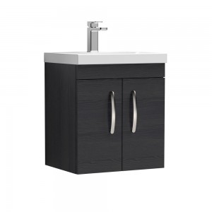 Athena Charcoal Black 500mm (w) x 579mm (h) x 390mm (d) Wall Hung Cabinet & Mid-Edge Basin