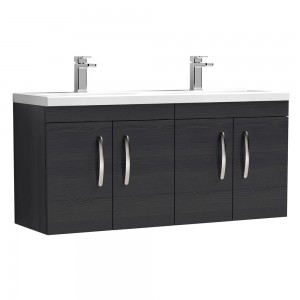 Athena Charcoal Black 1200mm 4 Door Wall Hung Cabinet With Double Ceramic Basin