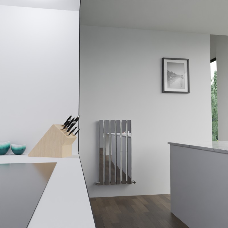 440mm (w) x 850mm (h) Corwen Chrome Vertical Radiator - Insitu