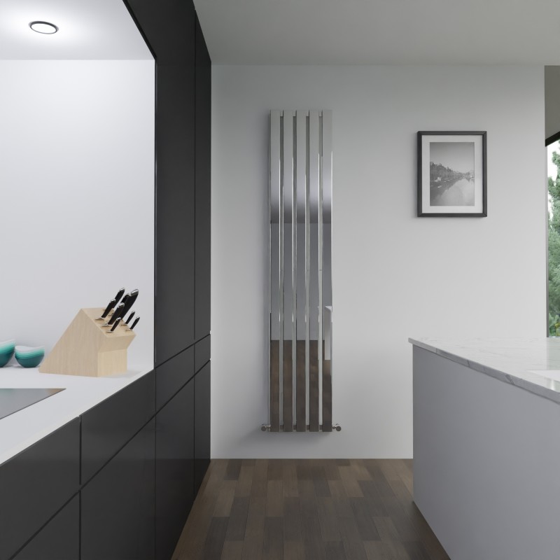 360mm (w) x 1850mm (h) Corwen Chrome Flat Panel Vertical Radiator - Insitu