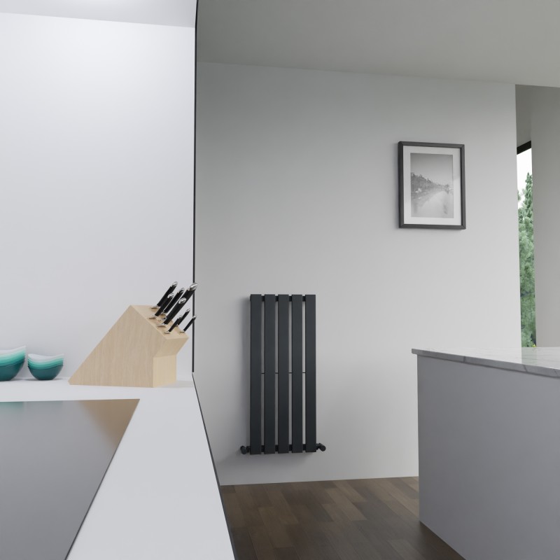 360mm (w) x 850mm (h) Corwen Black Flat Panel Vertical Radiator