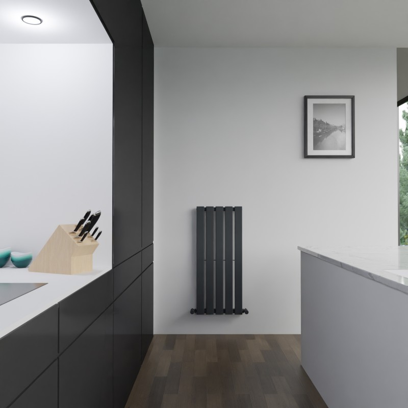 360mm (w) x 850mm (h) Corwen Black Flat Panel Vertical Radiator