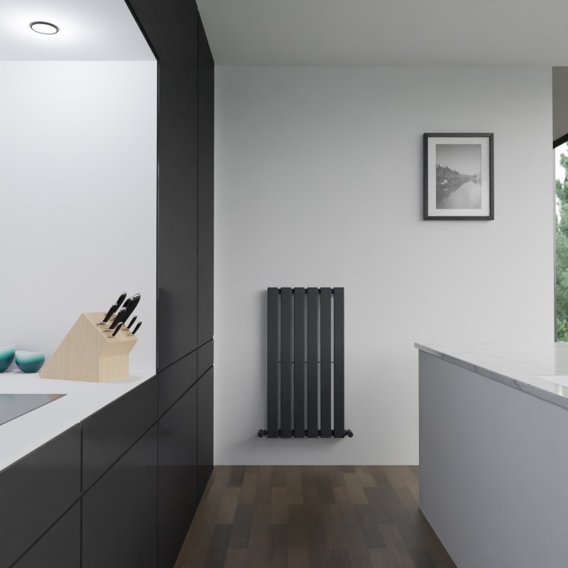 440mm (w) x 850mm (h) Corwen Black Flat Panel Vertical Radiator