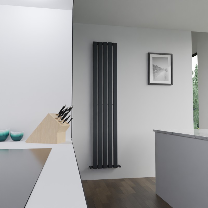 360mm (w) x 1850mm (h) Corwen Black Flat Panel Vertical Radiator