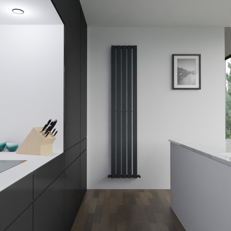 360mm (w) x 1850mm (h) Corwen Black Flat Panel Vertical Radiator