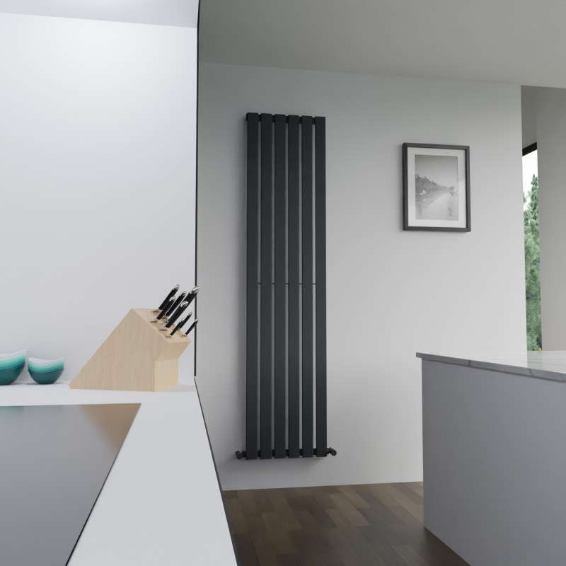 440mm (w) x 1850mm (h) Corwen Black Flat Panel Vertical Radiator