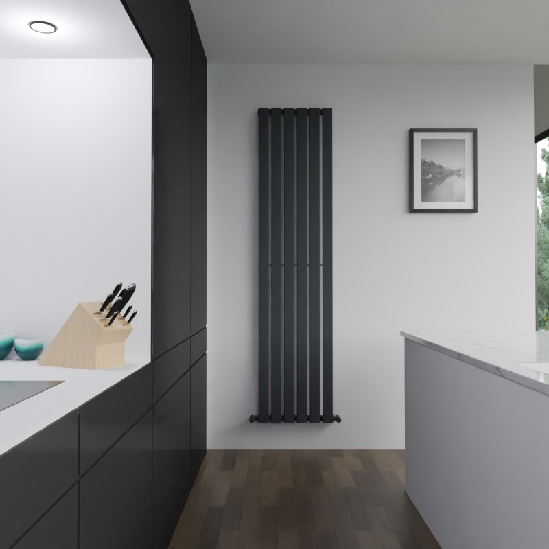 440mm (w) x 1850mm (h) Corwen Black Flat Panel Vertical Radiator