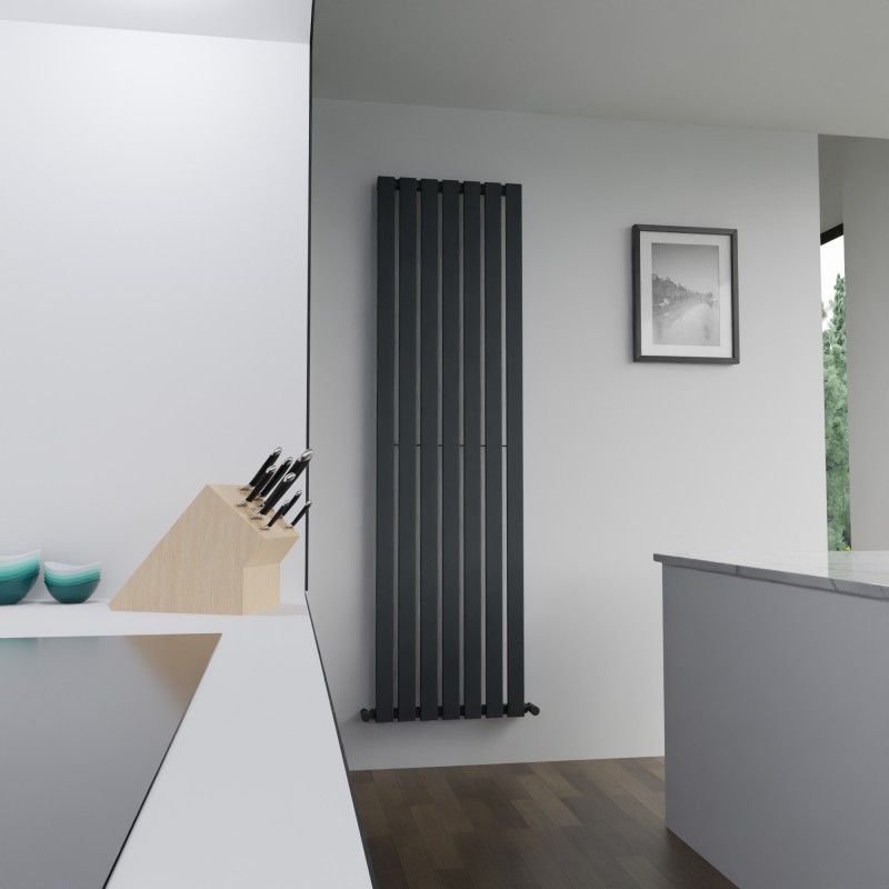 516mm (w) x 1850mm (h) Corwen Black Flat Panel Vertical Radiator