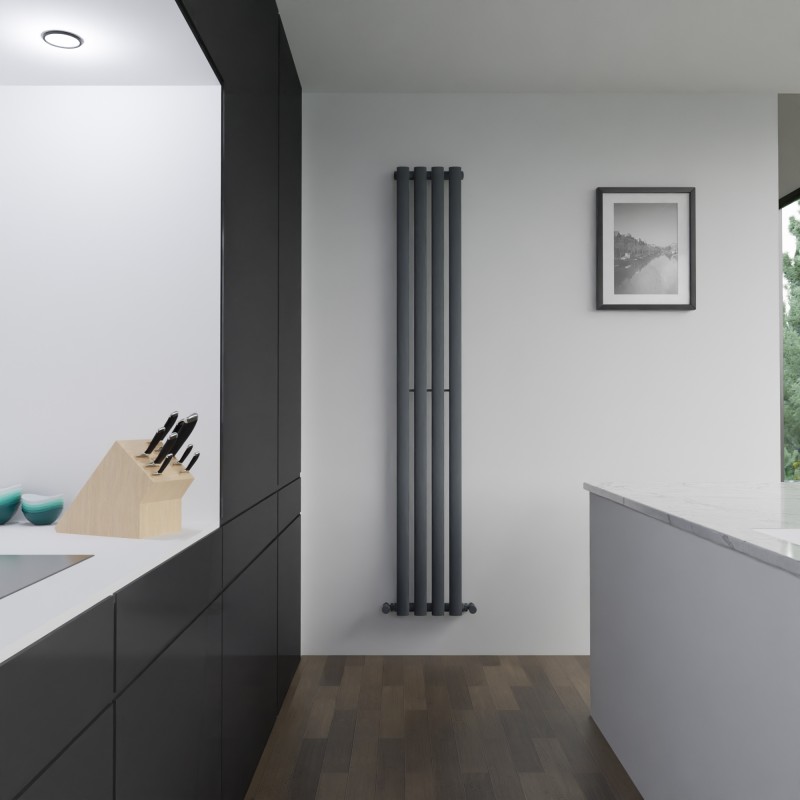 280mm (w) x 1800mm (h) Brecon Anthracite Oval Tube Vertical Radiator