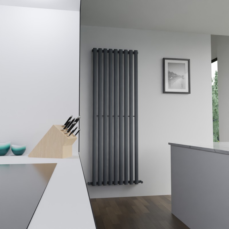 630mm (w) x 1800mm (h) Brecon Anthracite Oval Tube Vertical Radiator