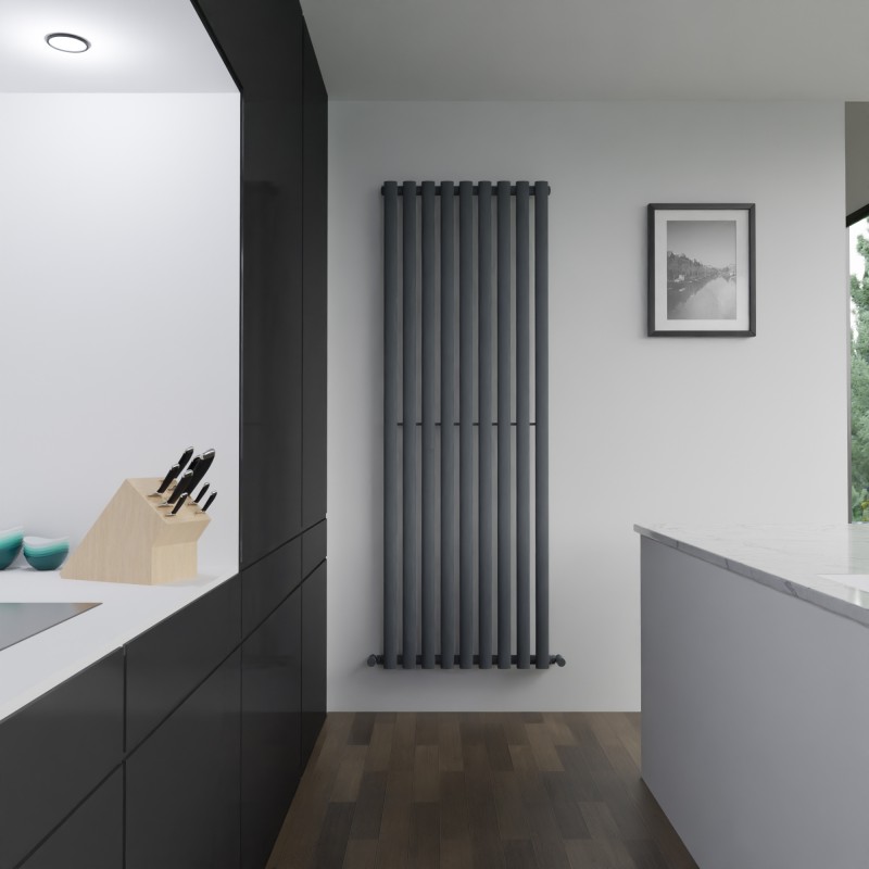 630mm (w) x 1800mm (h) Brecon Anthracite Oval Tube Vertical Radiator