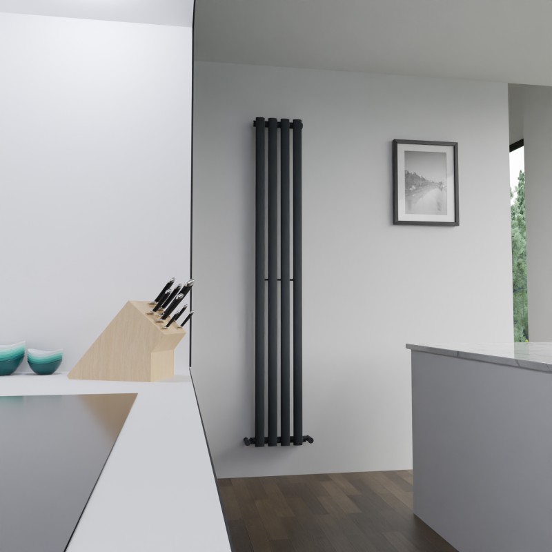 280mm (w) x 1800mm (h) Brecon Black Oval Tube Vertical Radiator