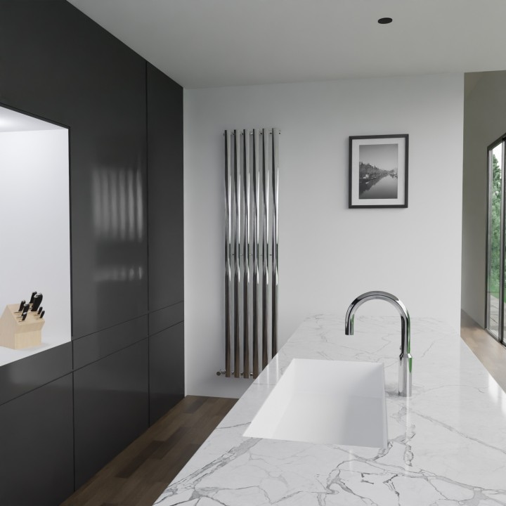 420mm (w) x 1800mm (h) Brecon Chrome Oval Tube Vertical Radiator