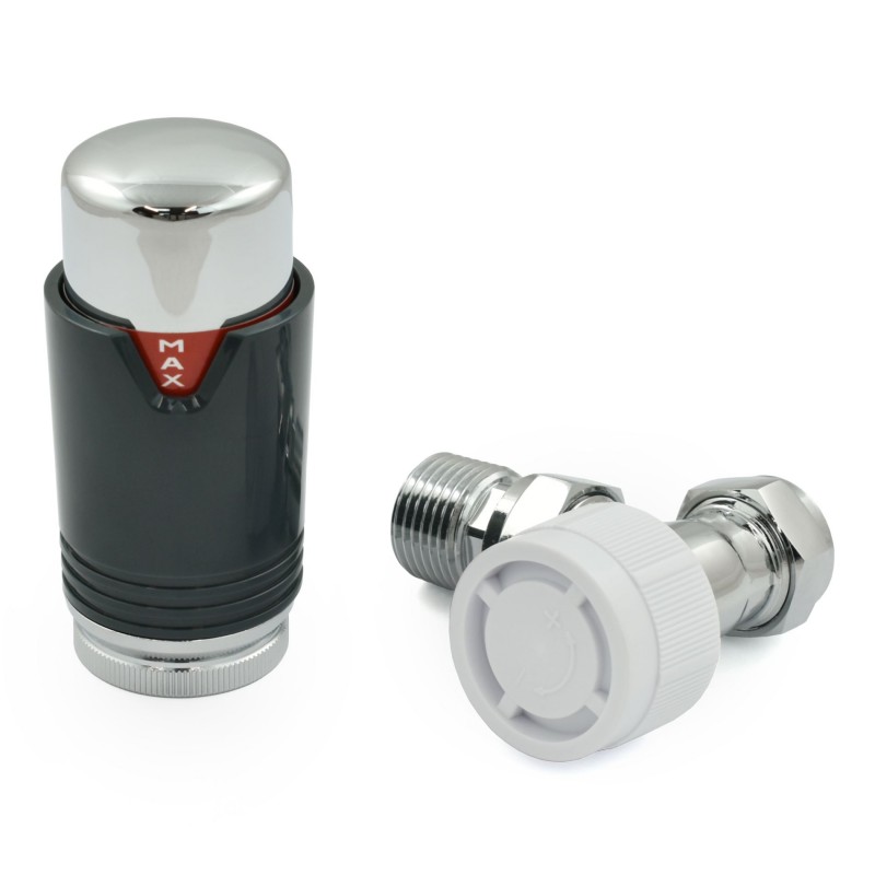 Modern Vee Designer Thermostatic Radiator Valves - Anthracite Angled