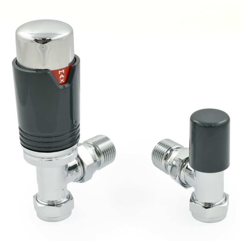 Modern Vee Designer Thermostatic Radiator Valves - Anthracite Angled